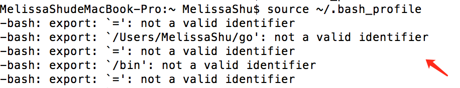 配置GO环境报错 -bash: export: `=': not a valid identifier