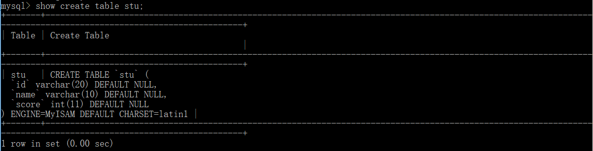 show create table stu