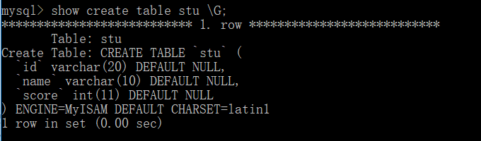 show create table stu \G;