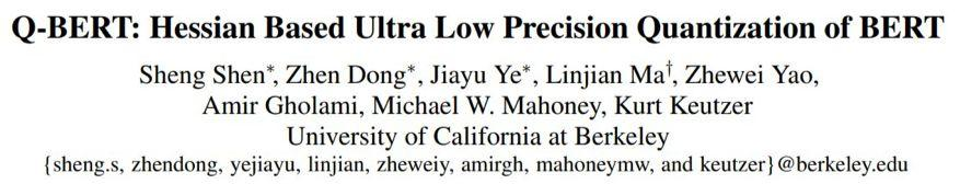 AAAI2020| 超低精度量化BERT,UC伯克利提用二阶信息压缩神经网络