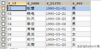 Python 之 MySql 每日一练 31——查询1990年出生的学生名单