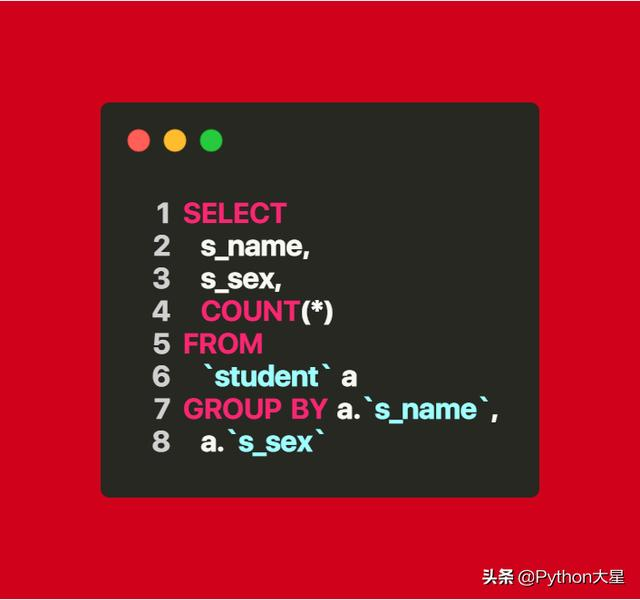 MySql Python's Day homosexual practice 30-- list of students of the same name, and the number of statistics