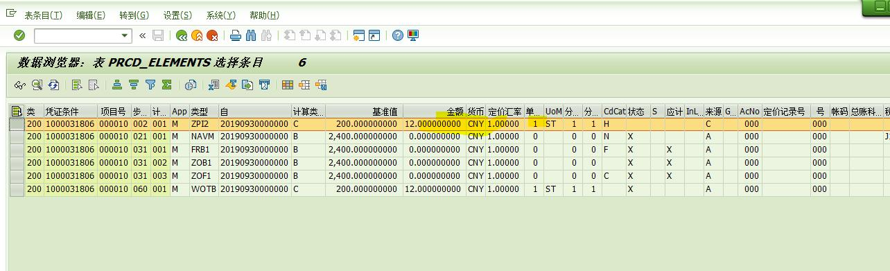 SAP S4HANA如何取到PO行项目里的‘条件‘选项卡里的条件类型值？