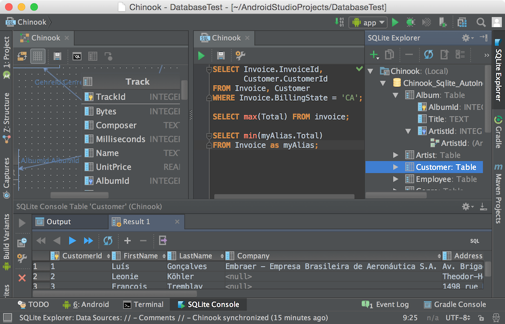 android studio view sqlite database physical device