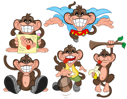有趣的卡通猴子矢量图标和photoshop画笔|eps格式|Icons业务图标