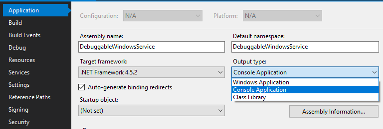 使用C＃调试Windows服务模板项目