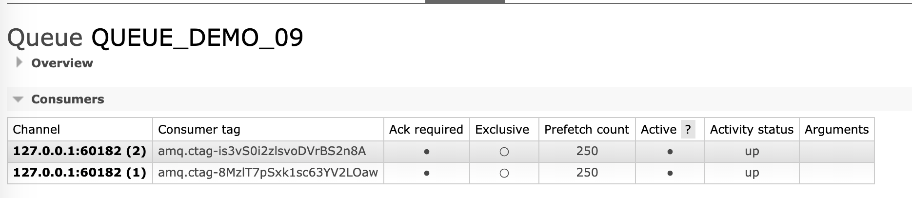 `"QUEUE_DEMO_09"` 的消费者列表 