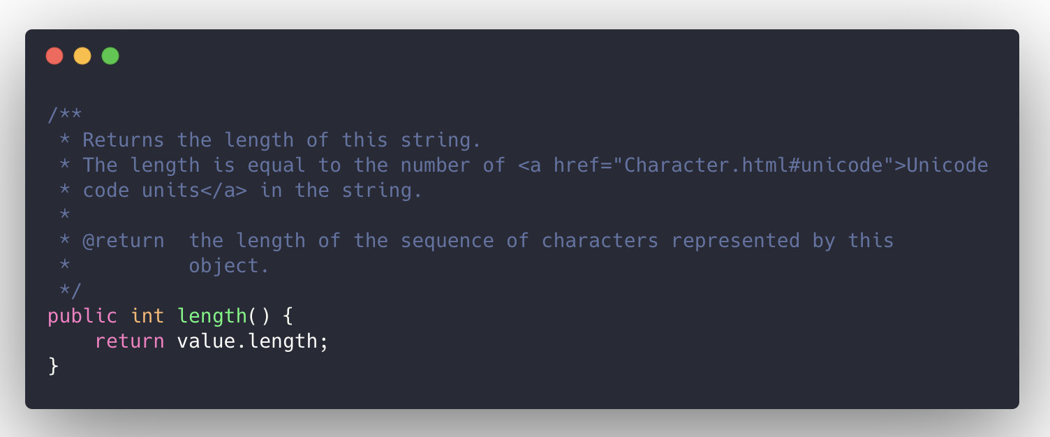 典型的接口注释（选自JDK 1.8中的String类）
