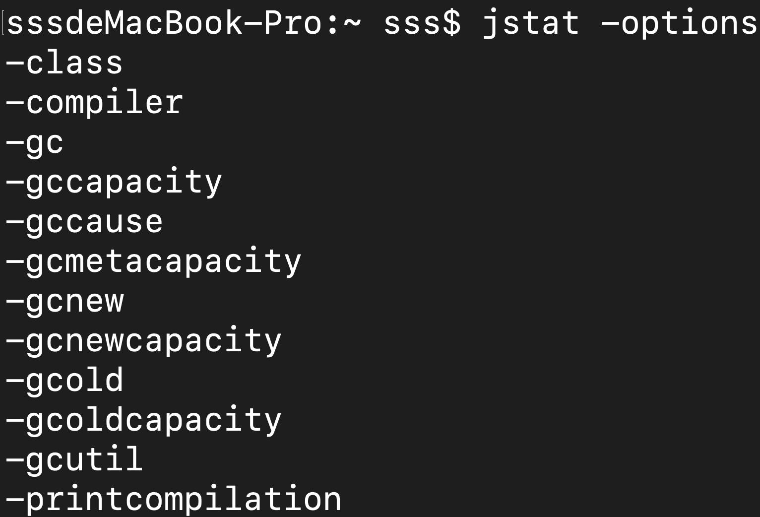jstat -options