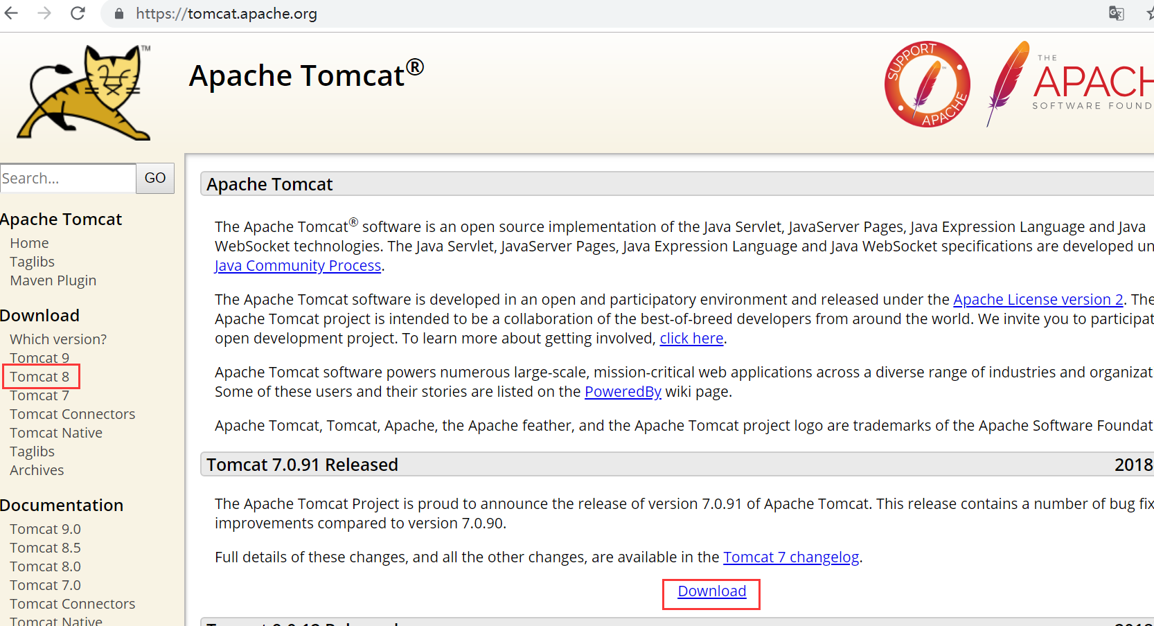Tomcat8 下载路径
