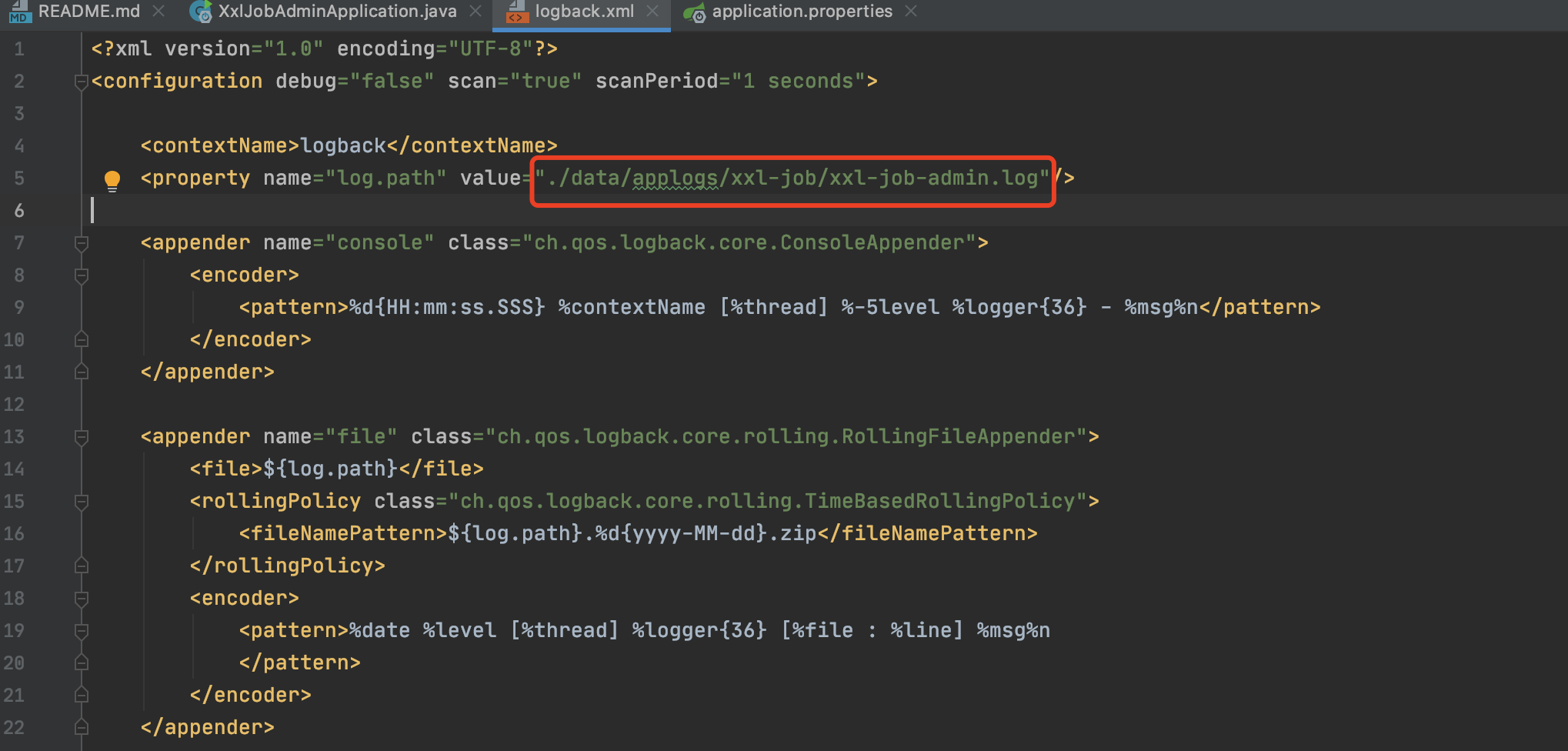 图5 修改logback.xml