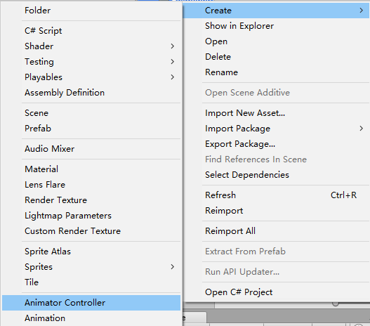 创建Animator Controller文件