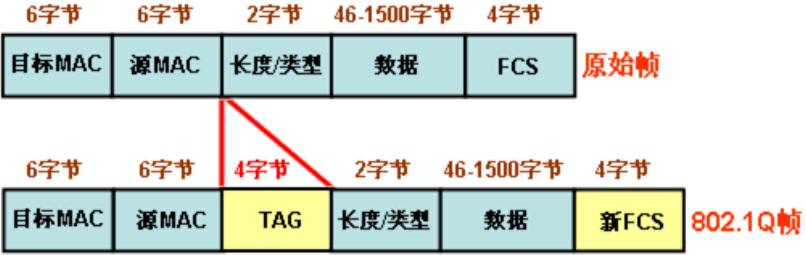 插入vlan标记tag的802.1q帧格式