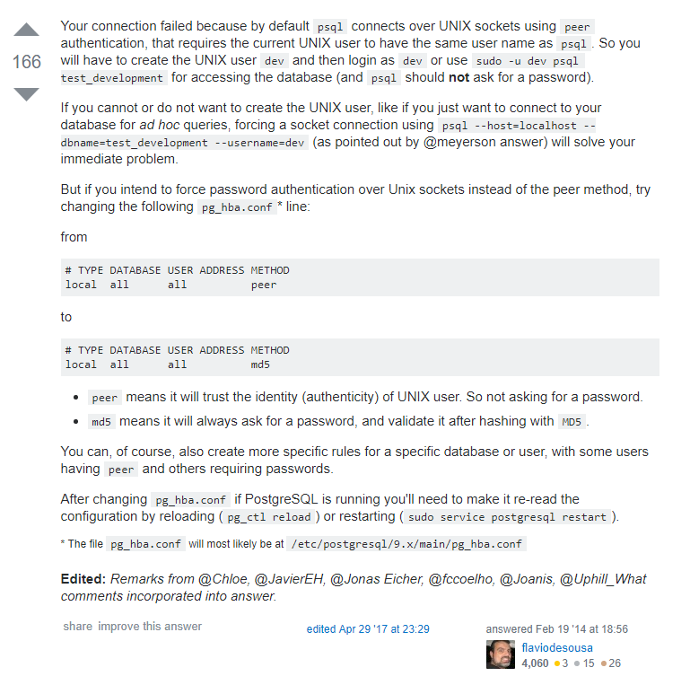 Psql peer authentication failed for user