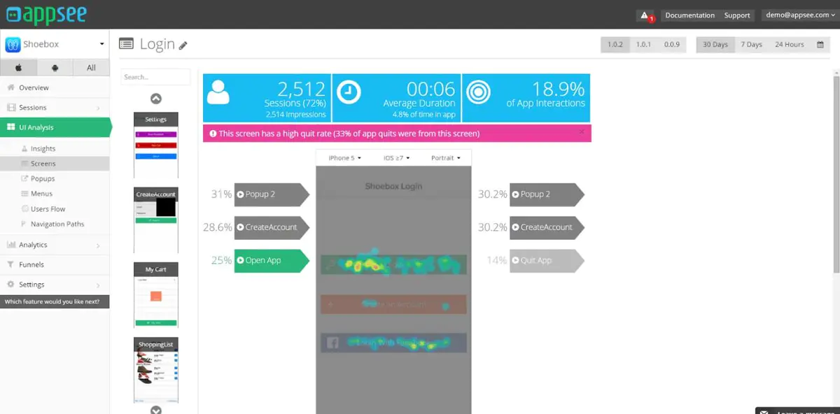 Open your app. APPSEE. Приложение Квит. Class=Mark m Analytics-app-popup-Mark all Colors.