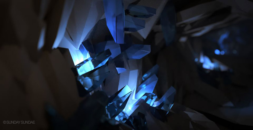 Cave System with refractive blue crystals