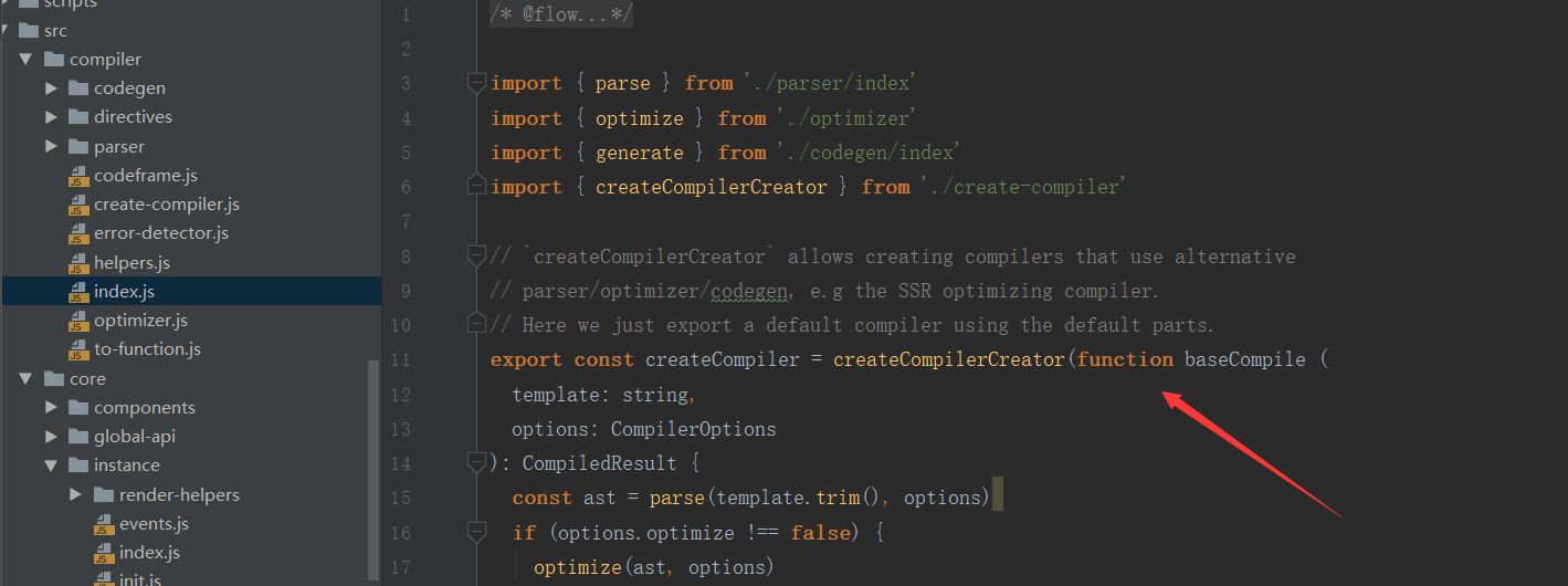 调用createCompilerCreator将baseCompile作为参数传递