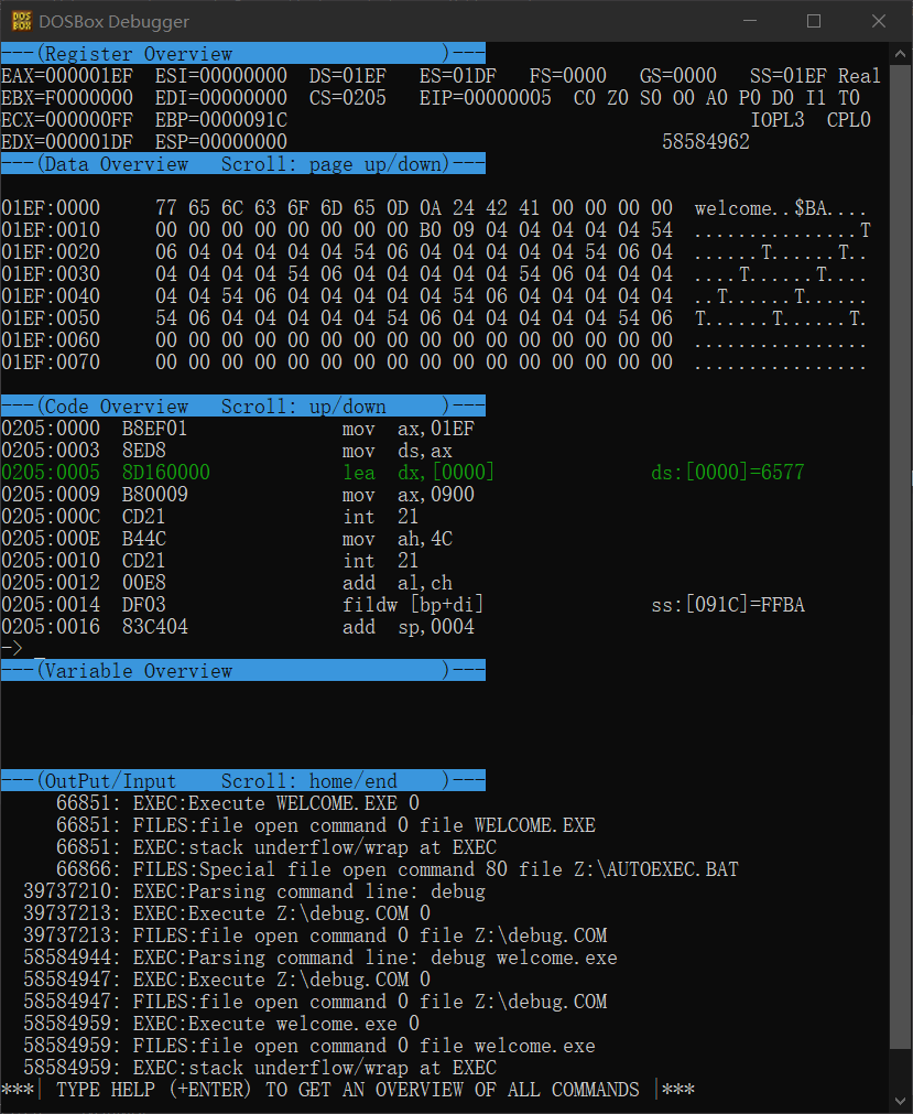 dosbox_debugger的界面