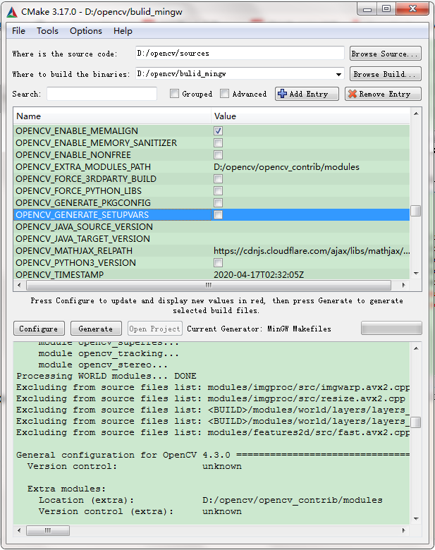 取消勾选OPENCV_GENERATE_SETUPVARS