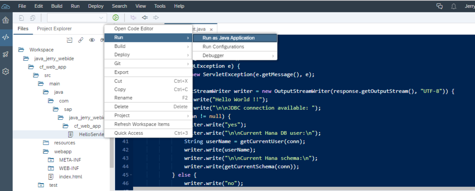 使用SAP WebIDE创建开发Java应用，并且在浏览器里调试