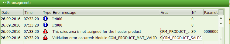 错误消息sales area is not assigned for the header product