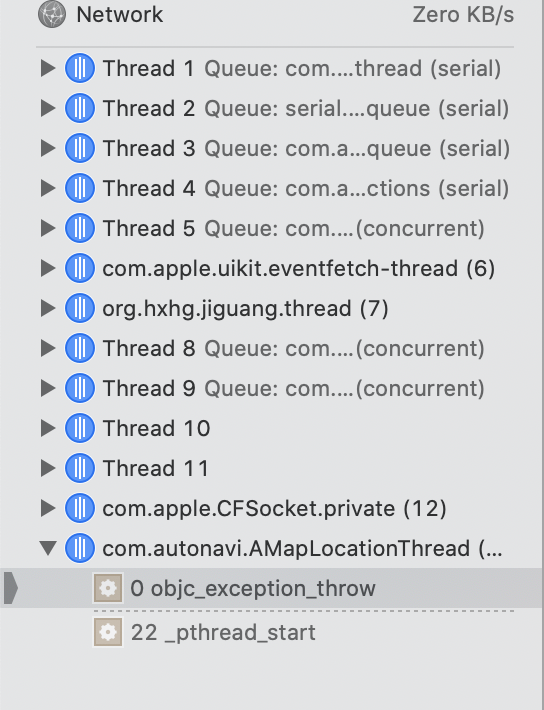 com.autonavi.AMapLocationThread (13) Exception "threading violation