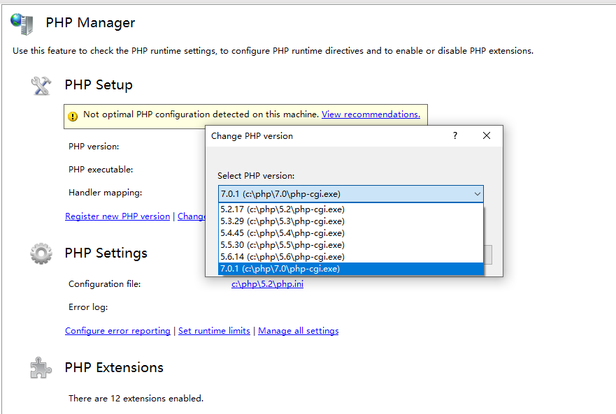 Windows 2016 iis10 installation phpmanager 1 5 php version switch