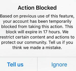 instagram action blocked