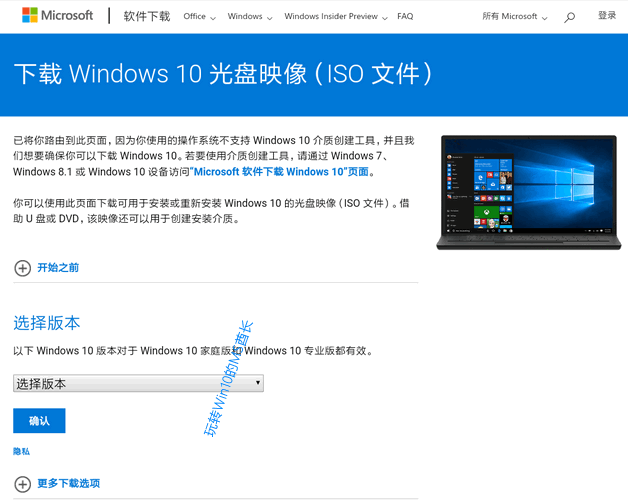 移动端“下载Windows 10光盘映像( ISO 文件) ”页面