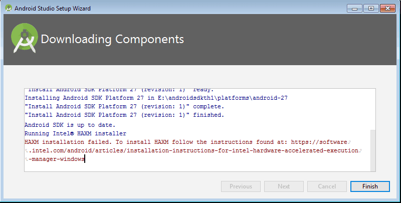 install intel haxm using the sdk manager