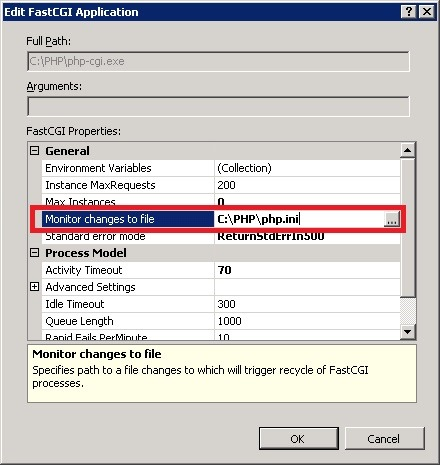 IIS 設置監視 PHP.ini 文件更改