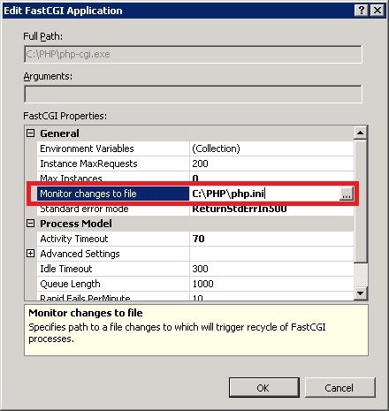 IIS 设置监视 PHP.ini 文件更改