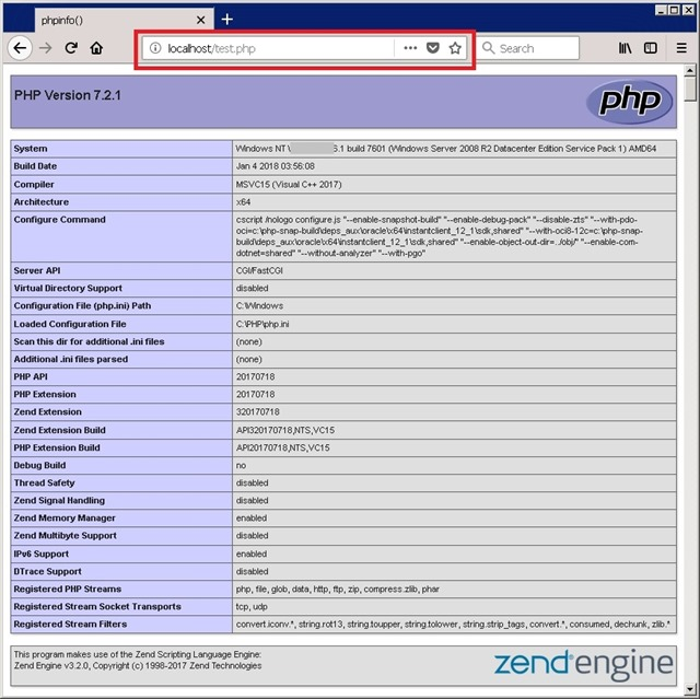 IIS 测试 PHP 安装运行