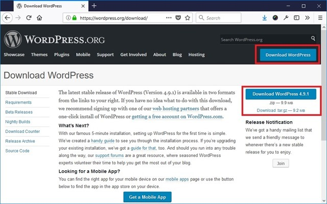 Downlaod WordPress 下載 WordPress 壓縮包