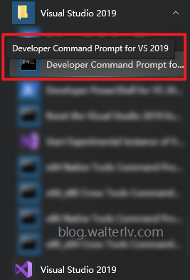 启动 Developer Command Prompt for VS 2019