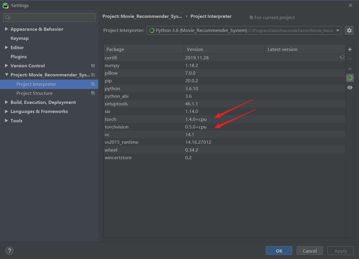 在 anaconda python3.7 环境下使用 pycharm 安装 python3.6 版本的 pytorch