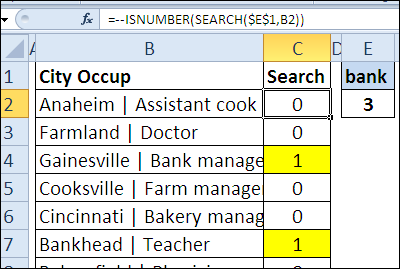 another way to check the search results is with the isnumber