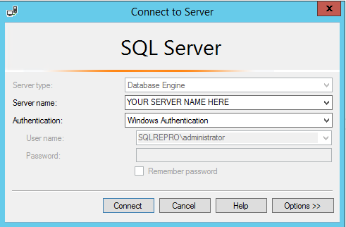 “服务器名称”字段与使用 SQL Server 实例的选项