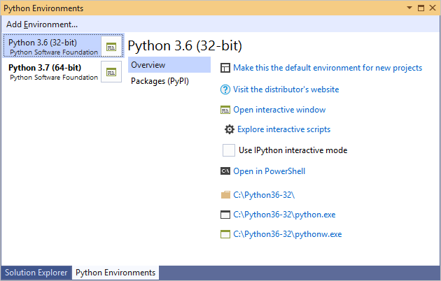 “Python 环境”窗口扩展后的视图