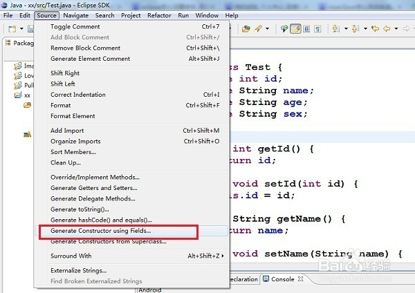 eclipse怎么自动生成get,set方法,构造方法