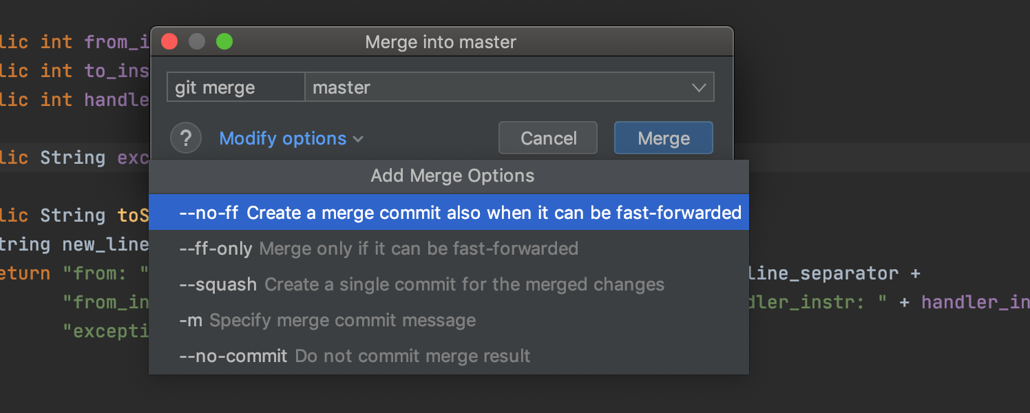 Merge dialog