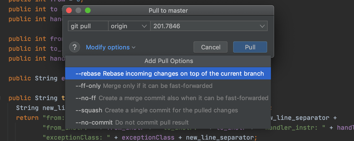 Pull dialog
