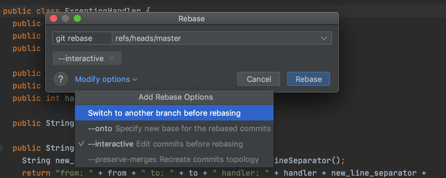 Rebase dialog