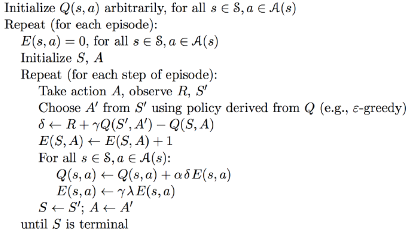 sarsa(lambda)算法伪代码