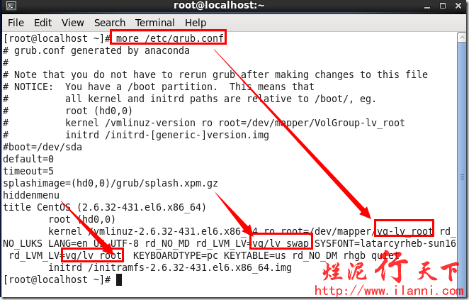 逻辑卷 与 /etc/fstab /etc/grub.conf 配置文件