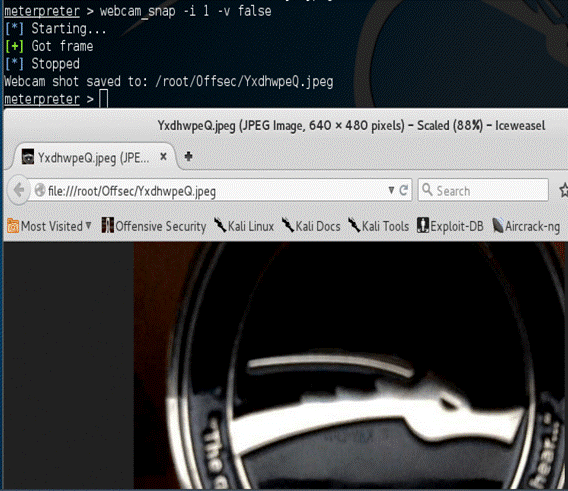 Using webcam_snap Meterpreter plugin | Metasploit Unleashed