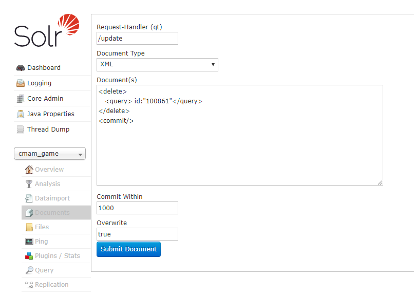 Solr 新增、更新、删除索引