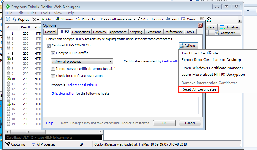 Unable to configure windows to trust the fiddler root certificate как решить