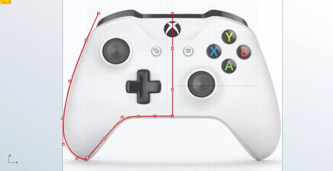 放置手柄三视图的背景图,绘制手柄上部曲面的曲线:先在top视图,部考