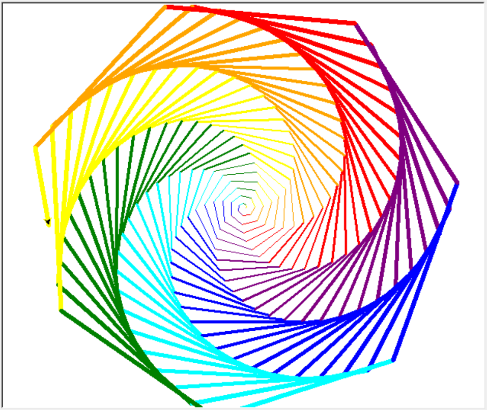 用 python turtle 画个转圈圈的彩虹线,实现思路如下: